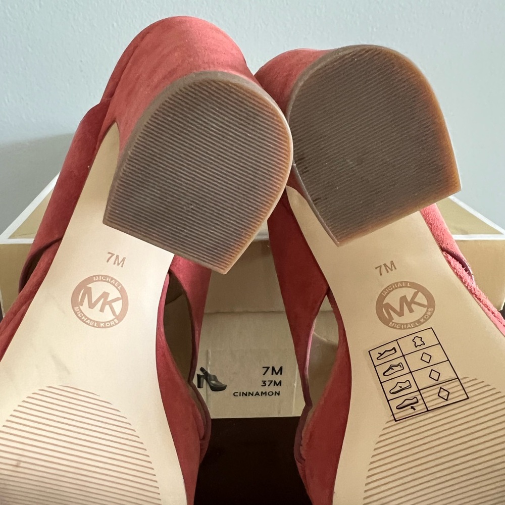 Michael Kors Mariana Sling Cinnamon Suede Size 7M Platform - Picture 11 of 17
